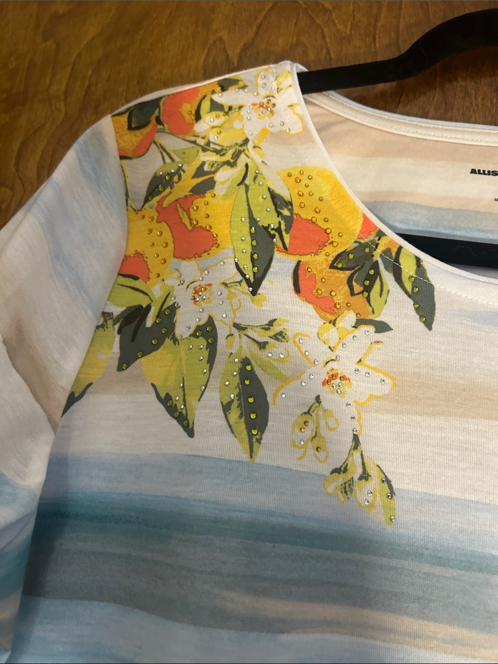 Allison Daley Coastal Village Scenic Short-Sleeve Top in Blue, Cream, Orange - Picture 3 of 7
